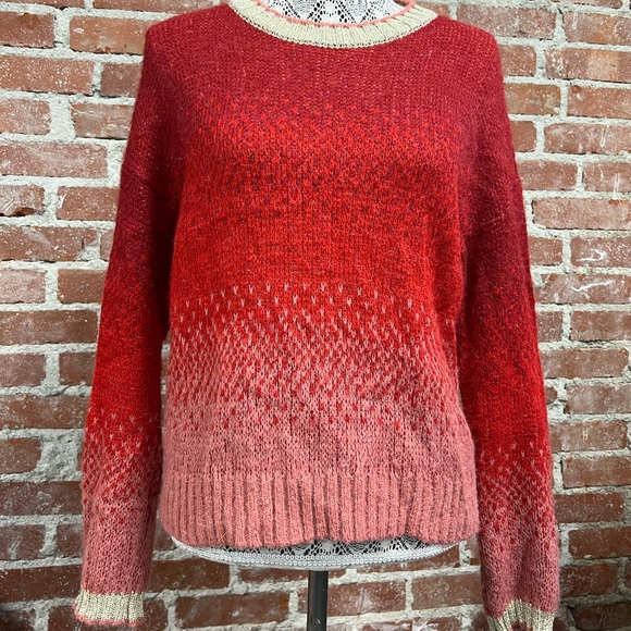 COCOGIO red ombré multi tone wool knit sweater with gold glitter medium - Picture 2 of 7